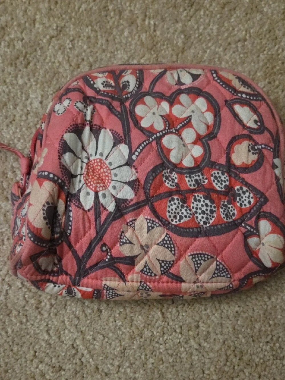 Vera Bradley Pink Quilted Floral Makeup Bag with Cream Accents